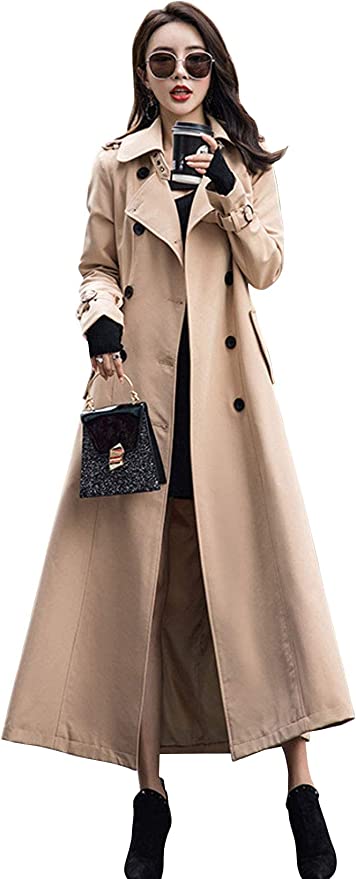 ebossy Women's Double Breasted Duster Trench Coat
